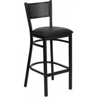 Flash Furniture Hercules Series Black Grid Back Metal Restaurant Bar Stool with Black Vinyl Seat XU-DG-60116-GRD-BAR-BLKV-GG